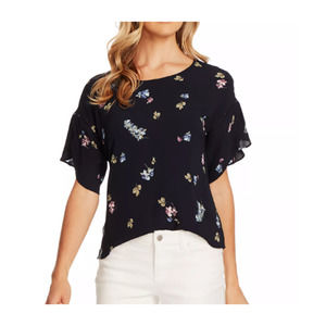 VINCE CAMUTO Floral-Print Tulip-Sleeve Blouse SZ XS